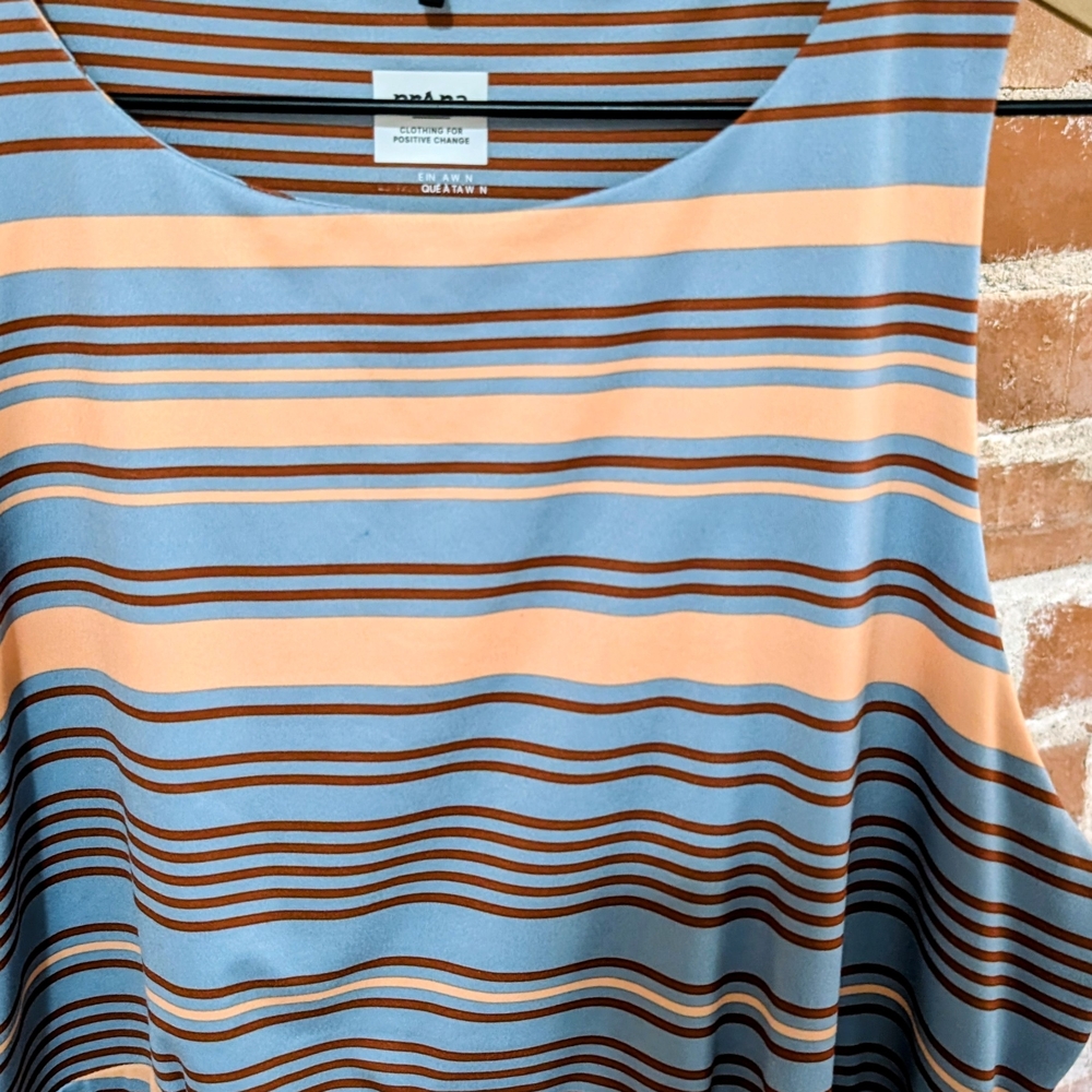 Prana Striped Blue and Peach Women's Dress Midi